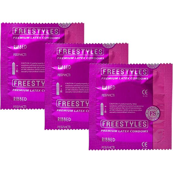 Ребристі презервативи FREESTYLES Ribbed 0.06 мм, 3 шт, Кількість в упаковці: 3 шт, Поверхня: Ребристі, фото 2