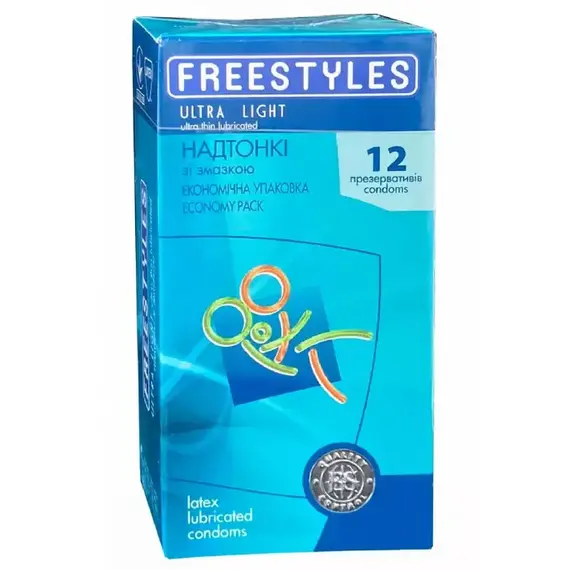 Надтонкі презервативи FREESTYLES Ultra Light 0.04 мм, 12 шт, Кількість в упаковці: 12 шт, Поверхня: Надтонкі