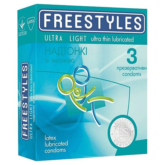 Надтонкі презервативи FREESTYLES Ultra Light 0.04 мм, 3 шт, Кількість в упаковці: 3 шт, Поверхня: Надтонкі