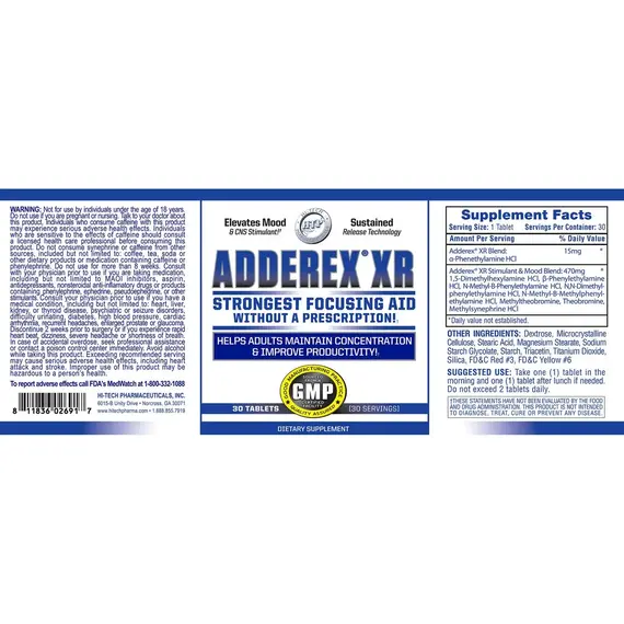 Hi-Tech Pharmaceuticals Adderex-XR ➤ 30 таблеток (30 порцій), фото 2 Hi-Tech Pharmaceuticals Adderex-XR ➤ 30 таблеток (30 порцій), фото 2